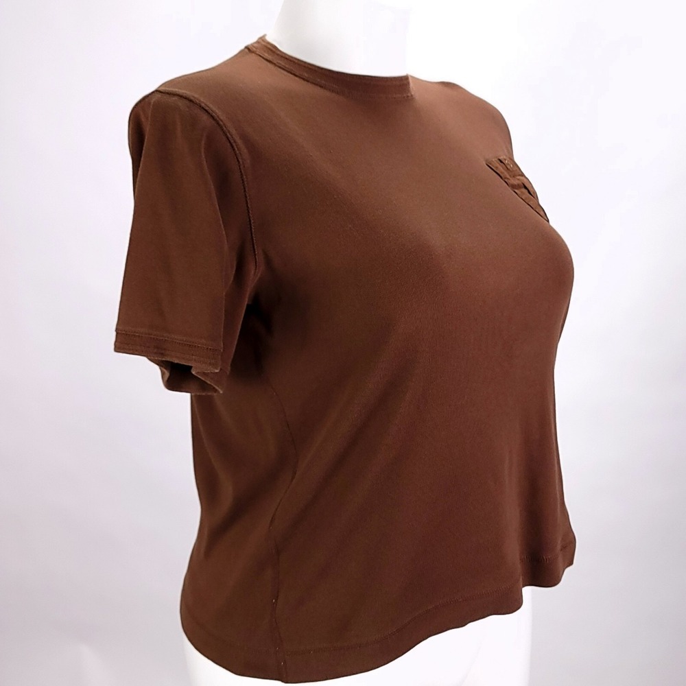 Lauren Ralph Lauren Brown Cotton‎ Pocket T-Shirt Womens XL Short Sleeve Tee - Picture 6 of 9